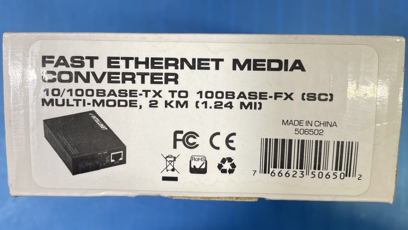 Intellinet 506502 Fast Ethernet Media Converter 10/100BaseTX to 100BaseFX (SC)