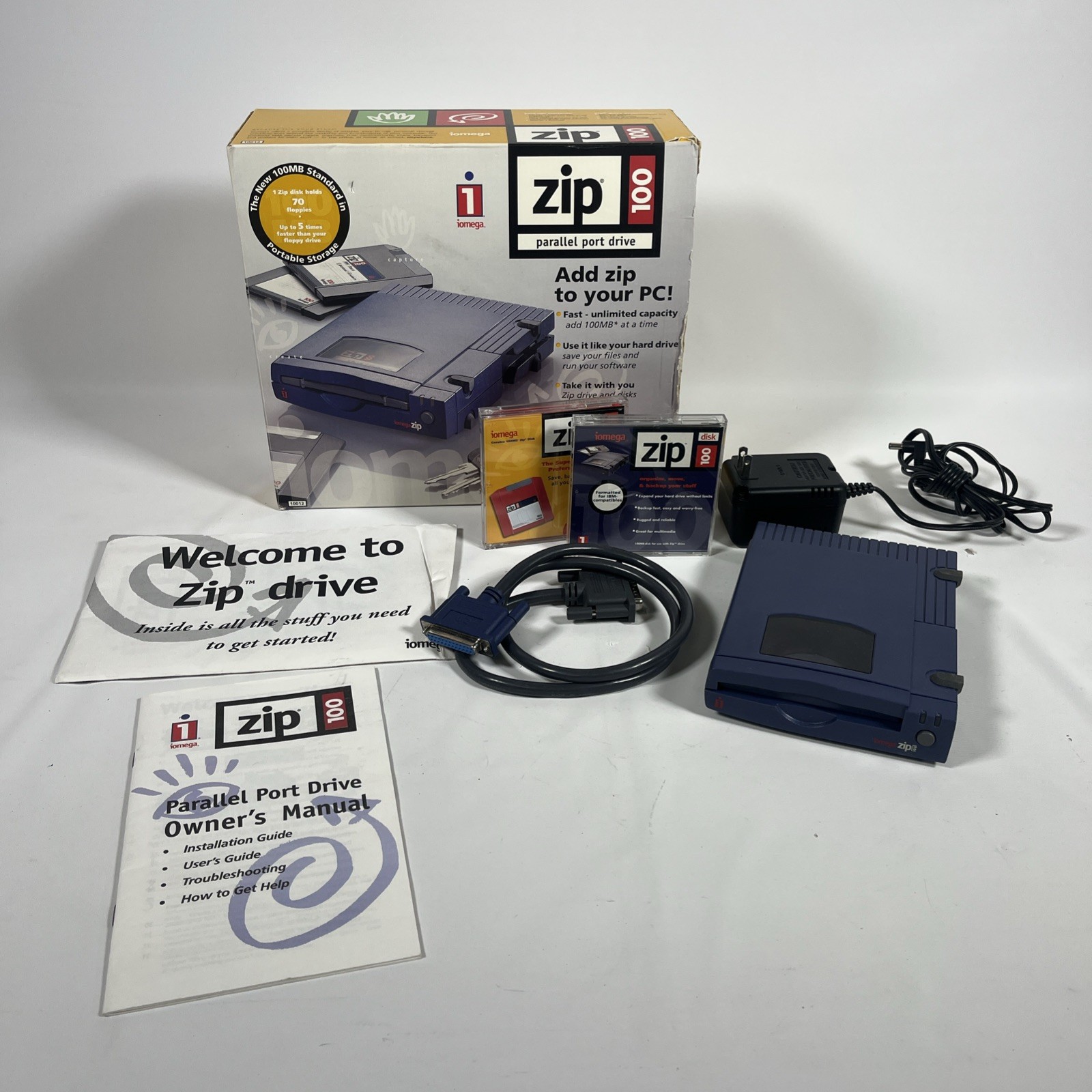 Iomega 100MB External Zip Drive For PC w/ Parallel Port Connection