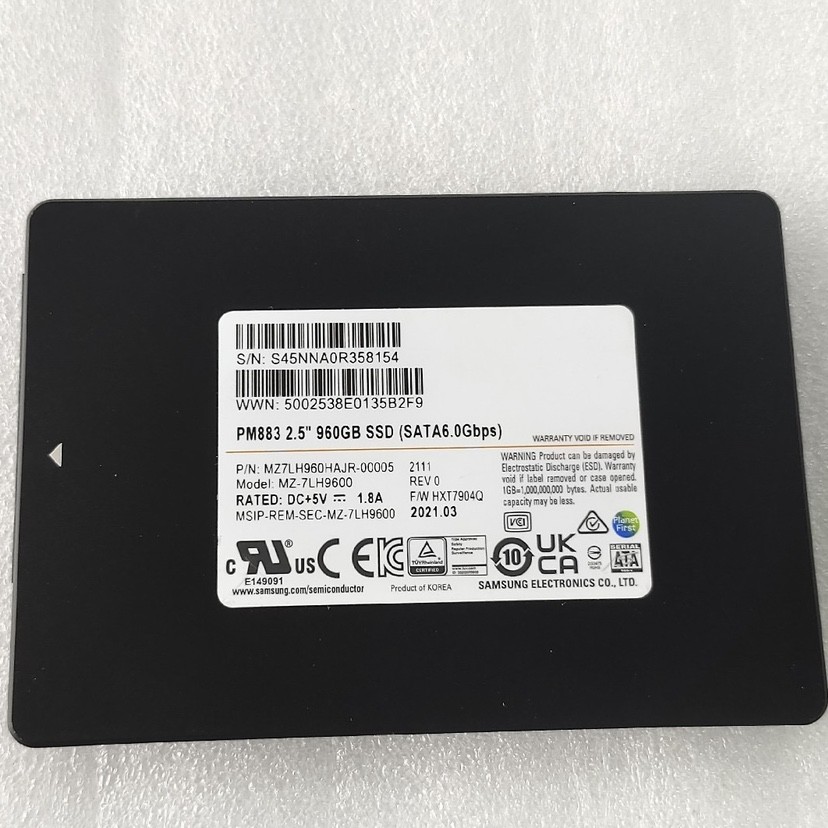 960GB Samsung SSD PM883 2.5" MZ-7LH9600 SATA 6.0Gbps MZLH960HAJR-0005