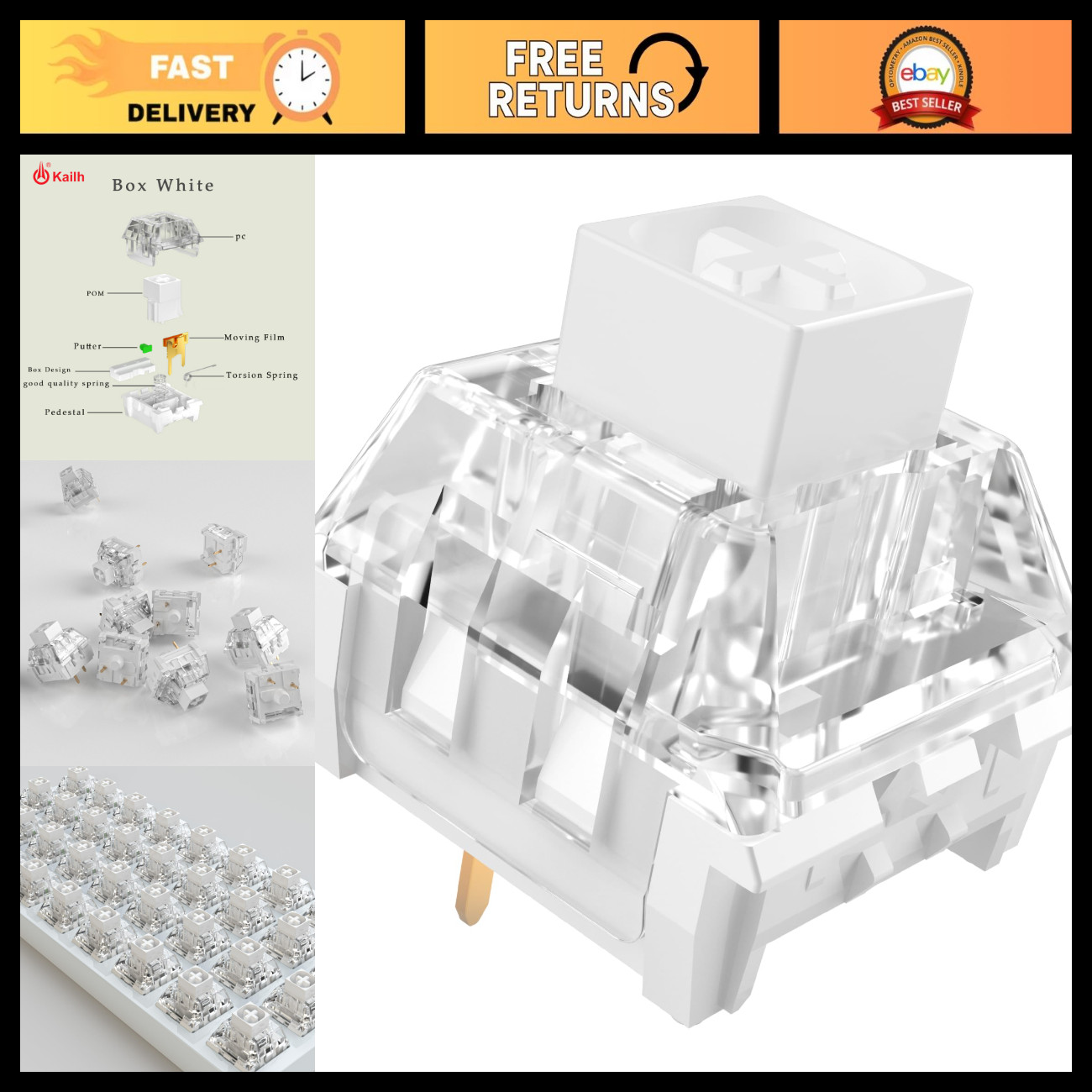 Clicky Mechanical Keyboard Switches for 3D Printing - Kailh Box White Style