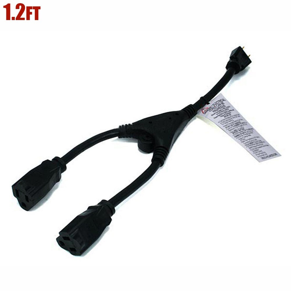 1.2FT 14AWG 3 Prong NEMA 5-15P to Dual NEMA 5-15R Y-Splitter Power Cable Cord 