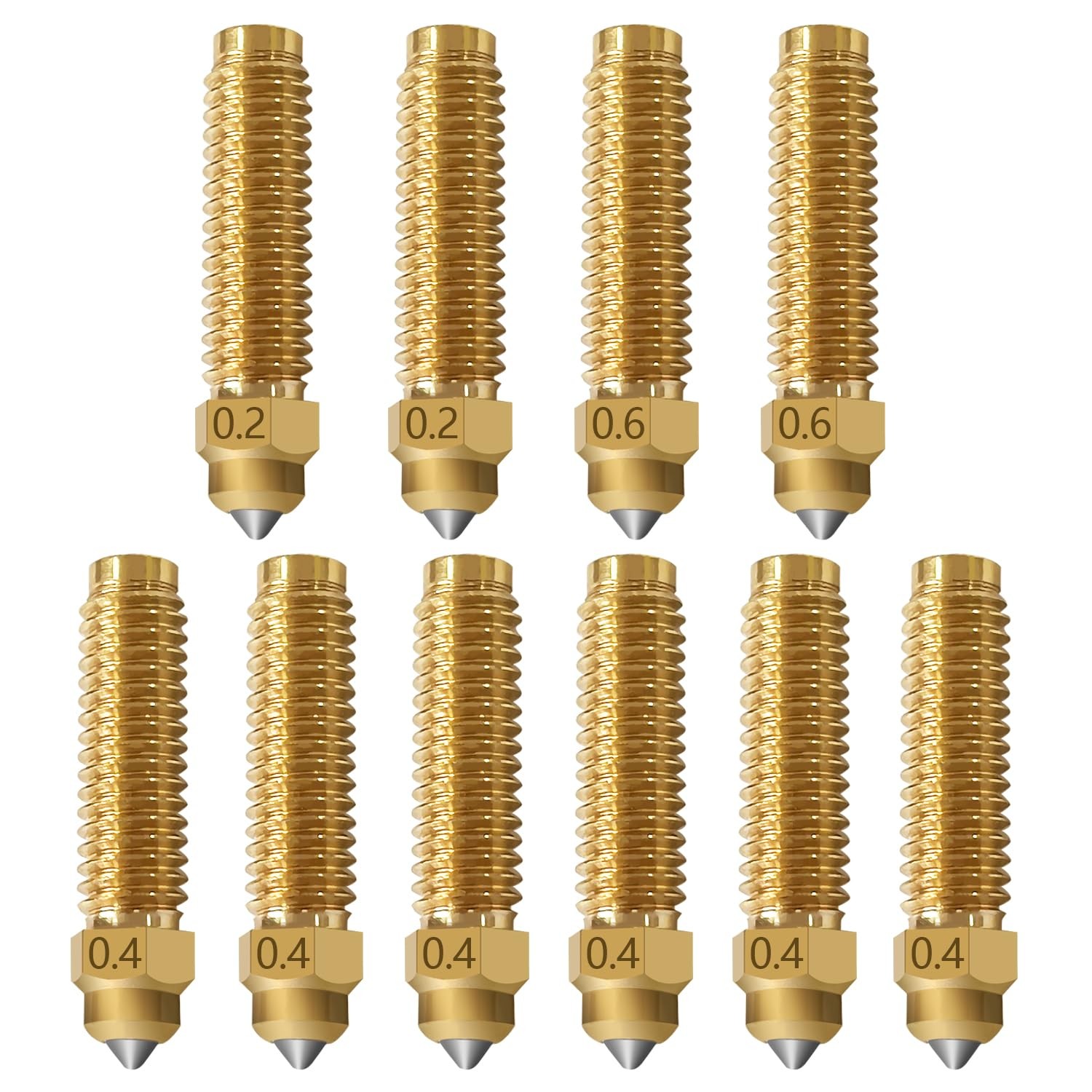 10PK 3D Printer Nozzles 0.2mm 0.4mm 0.6mm Brass-Hardened Replacement for Elegoo