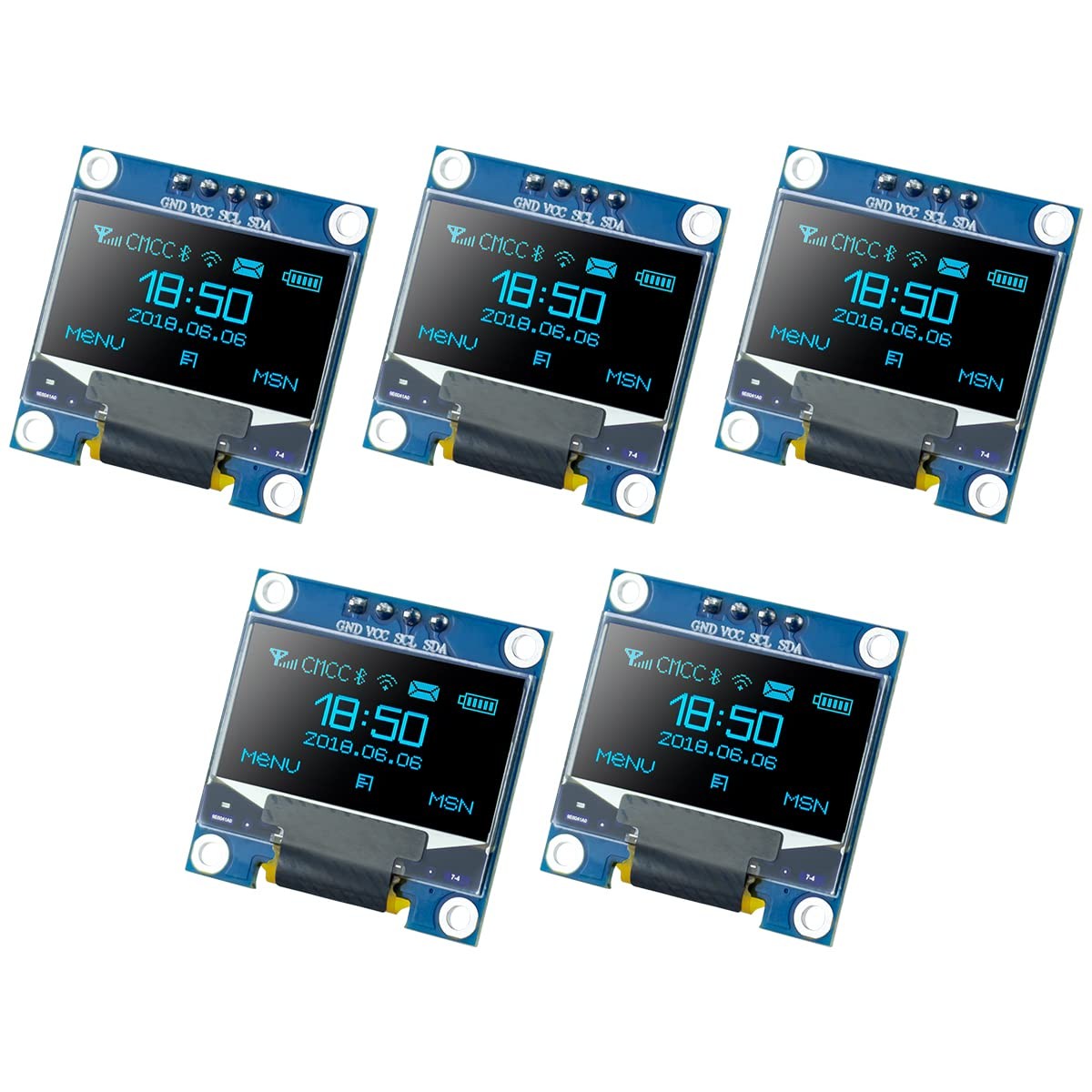 Hosyond 5 Pcs 0.96 Inch OLED I2C IIC Display Module 12864 128x64 Pixel SSD130...