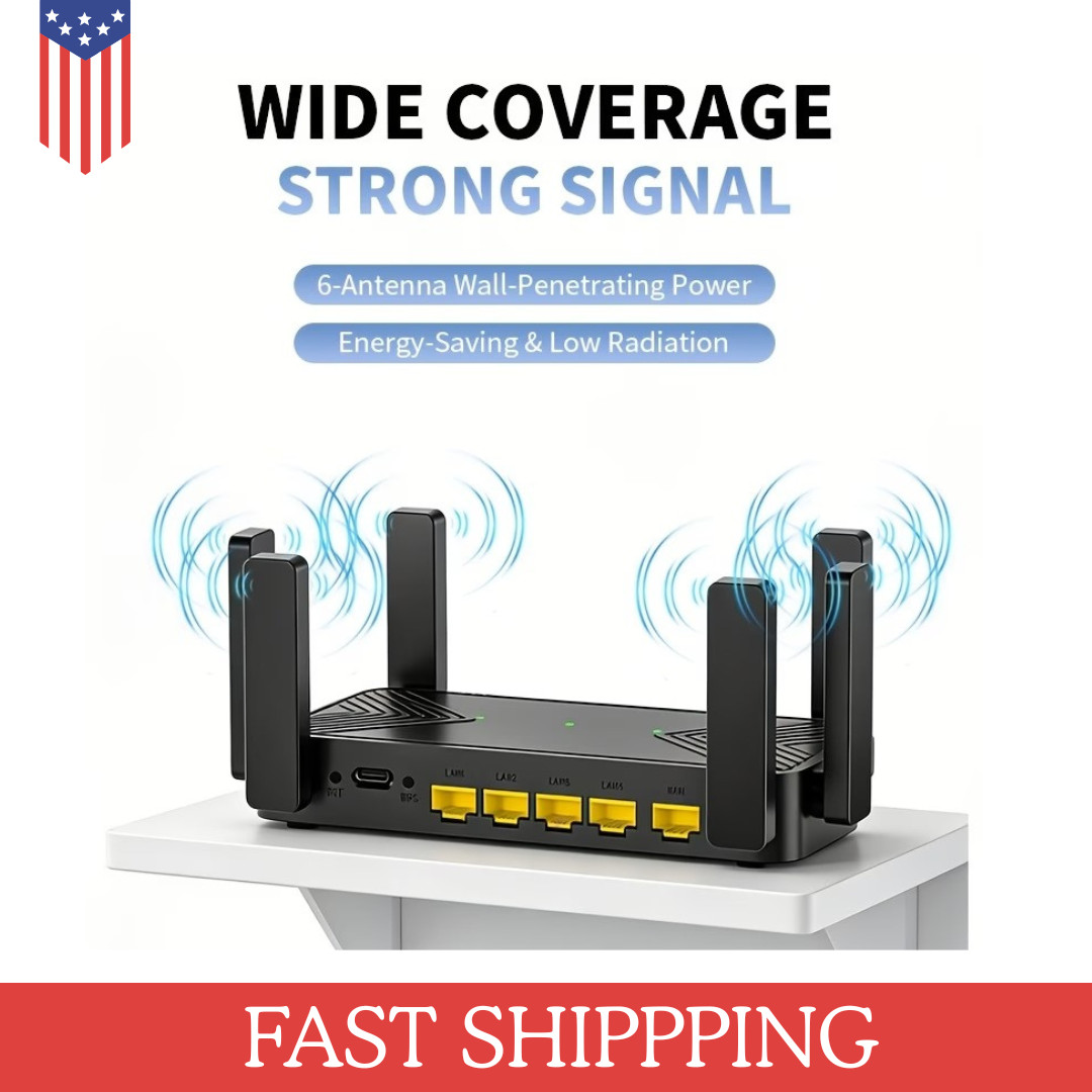6-Antenna Wireless Router, Type-C Powered, Supports AP, Repeater, Dial-Up, WPS