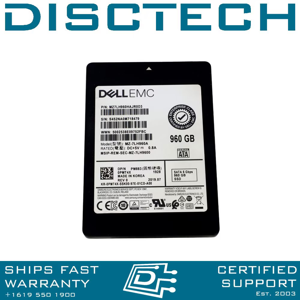 Dell PMT4X Samsung PM883 2.5″ 960GB Read Intensive SATA MZ7LH960HAJR0D3 SSD