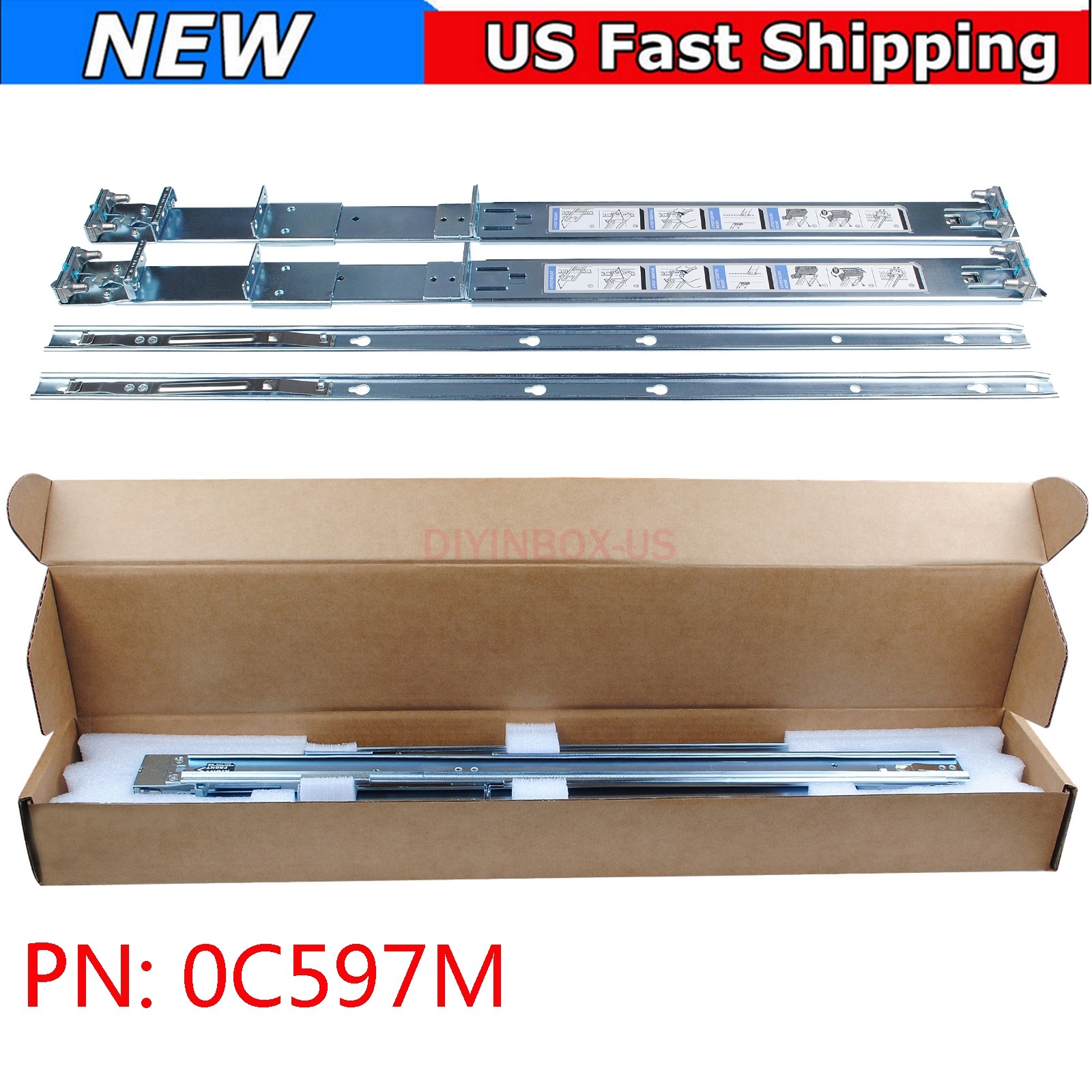 Dell 0C597M 2/4 Post 1U Static Rackmount Kit R230 R240 R250 RR410 R310 R420 R430