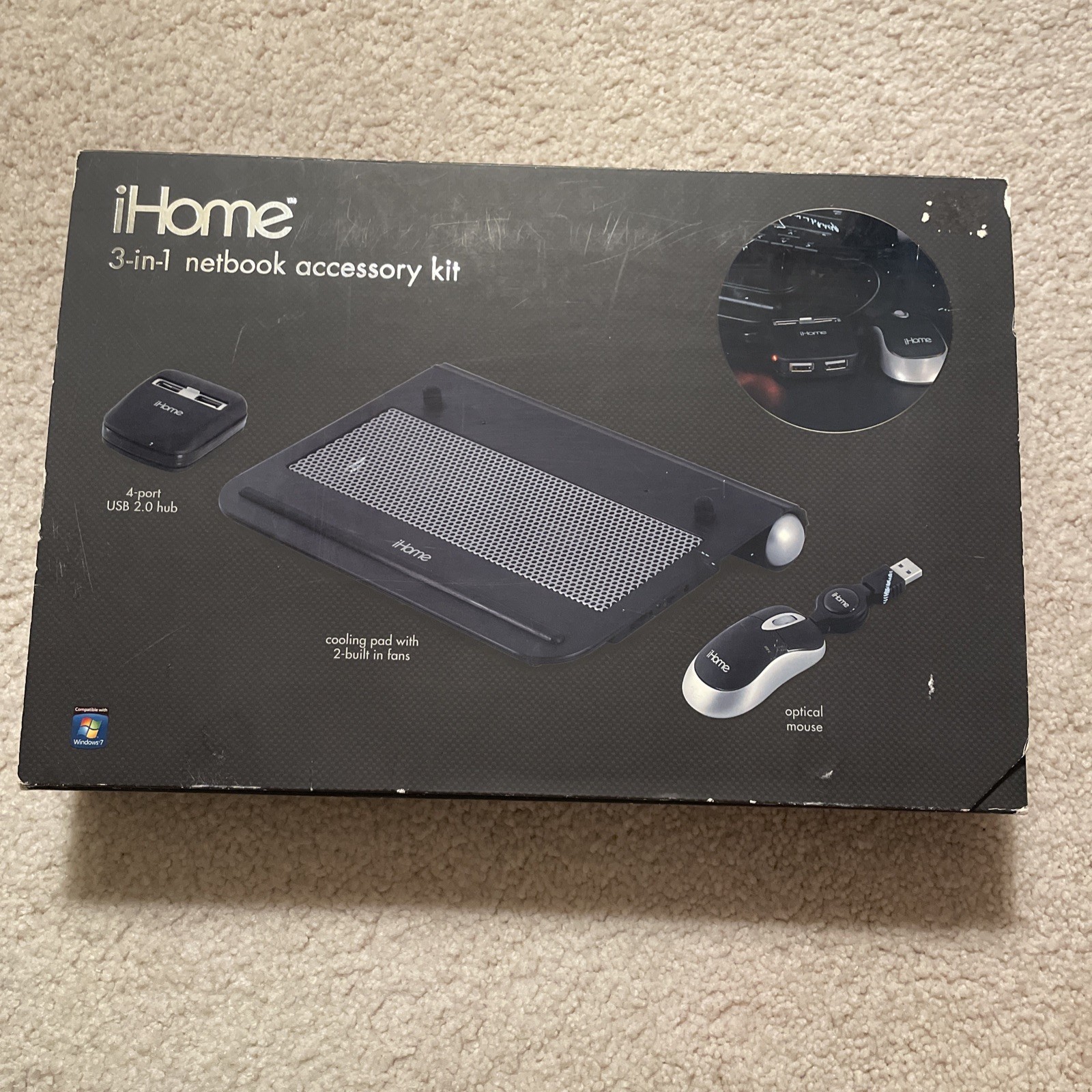 New 3-in-1 iHOME Netbook Accessory Kit 4 USB Ports-cooling pad opt ms  Brand New