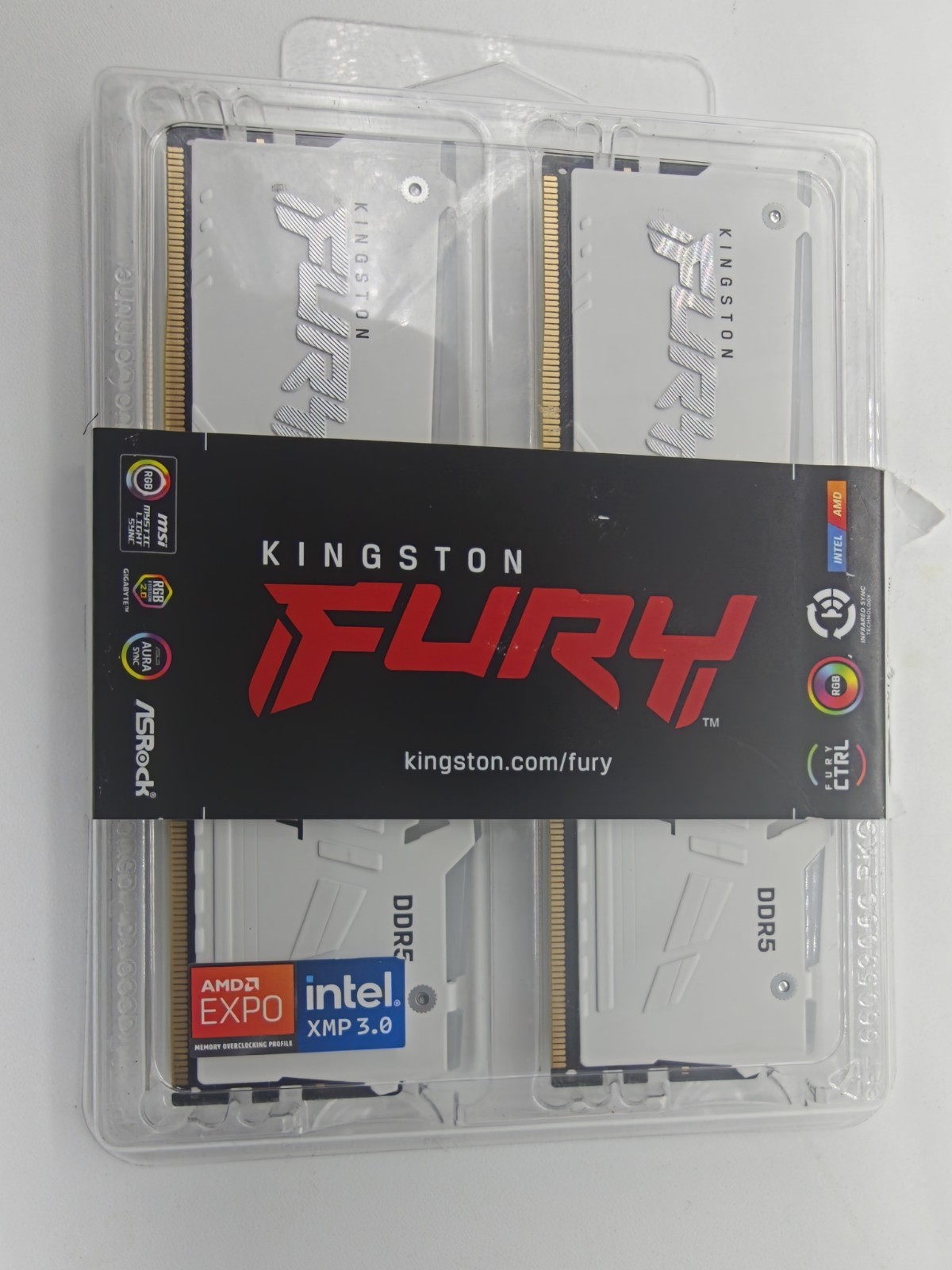 NEW KINGSTON FURY BEAST RGB 64GB (2 x 33GB) DDR5 CL36 6000MHZ RAM MEMORY WHITE