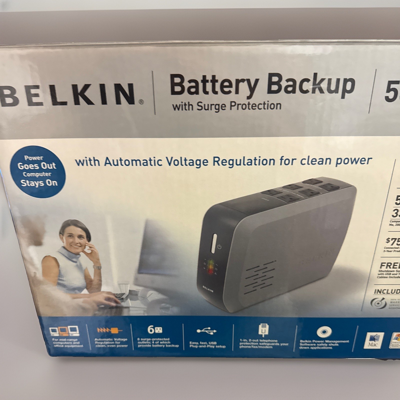Belkin Surge Pro F6C550-AVR UPS 330W 550VA Surge Protection w/ 6 Outlets