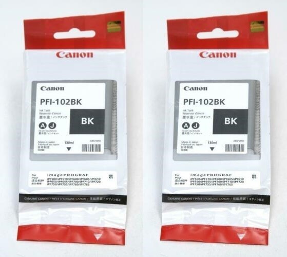 2 GENUINE CANON PFI-102BK BLACK INKS IMAGEPROGRAF IPF500 600 700 102 2020-2021