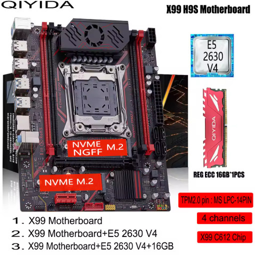 QIYIDA X99 H9S LGA2011-3 Motherboard Kit Xeon E5 2630 V4 16GB DDR4 M.2 NVMe