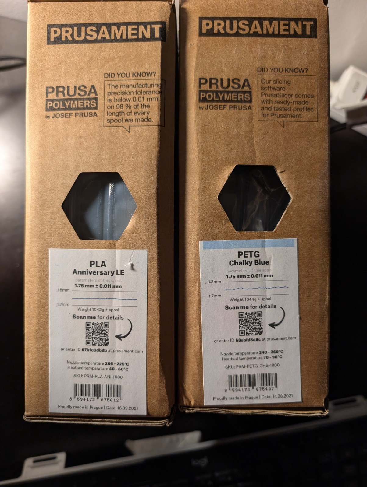 Rare Prusament PLA Anniversary LE500 SIGNED Josef Prusa card & PETG Chalky Blue