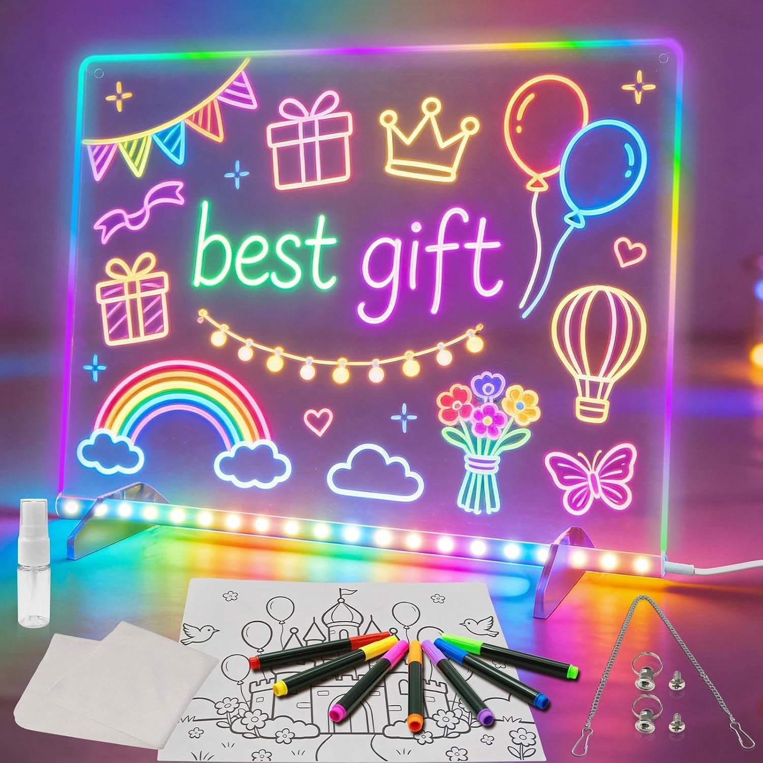 Led Note Board with Colors,16''Drawing Tablet,6 Modes & 8 Colors Light up Drawin