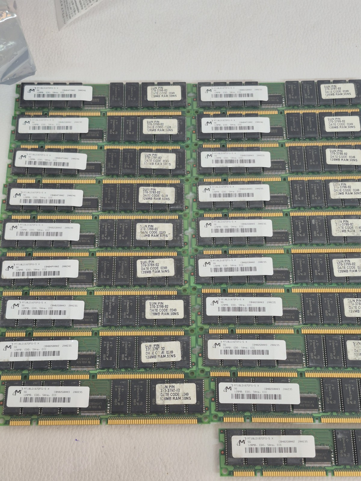 Lot of 2 Micron 128MB EDO ECC Unbuffered DIMM 3.3V MT18LD1672FG-5X Vintage