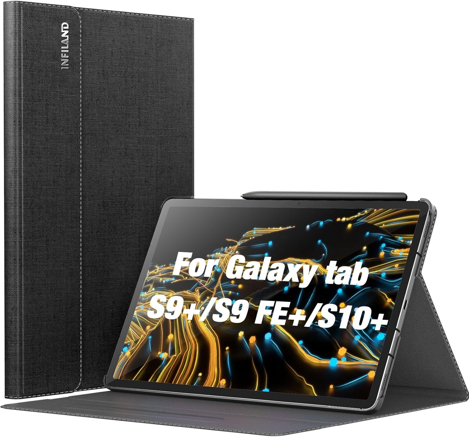 INFILAND Galaxy Tab S10+ S9+ S9 FE+ 12.4 Case Black Tri-Fold Folio Stand Cover