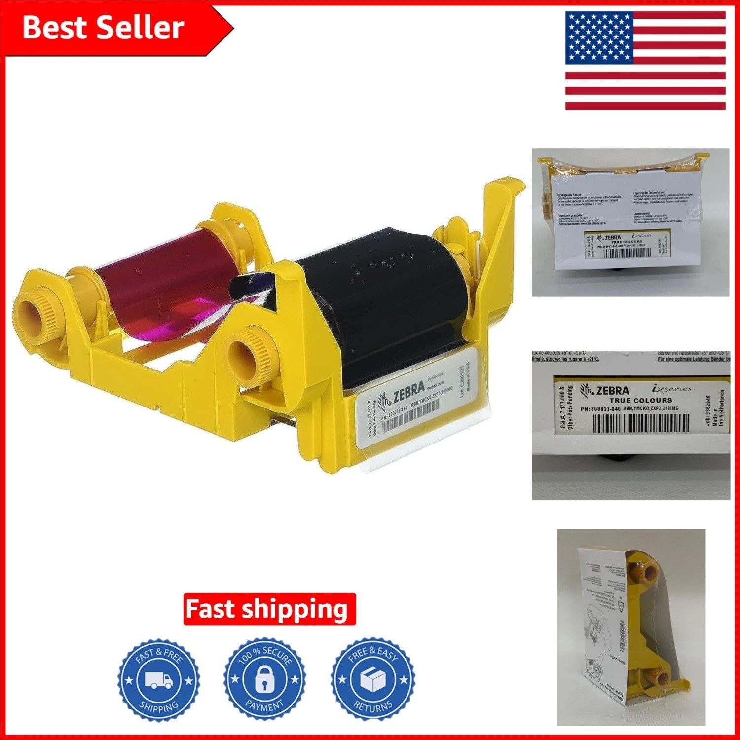 Professional Zebra Card Ribbon 800033-840 - 200 High-Quality Prints & Easy Load