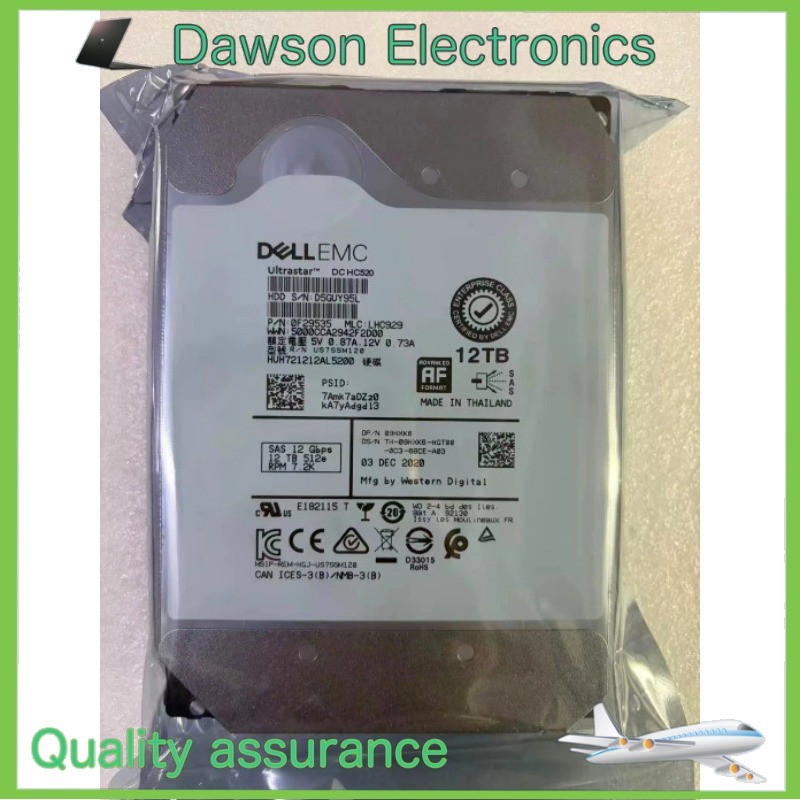 09HXK6 Dell HUH721212AL5200 12TB 401-ABHX 3.5'' 512e SAS 7.2K 12Gbps Hard Drive
