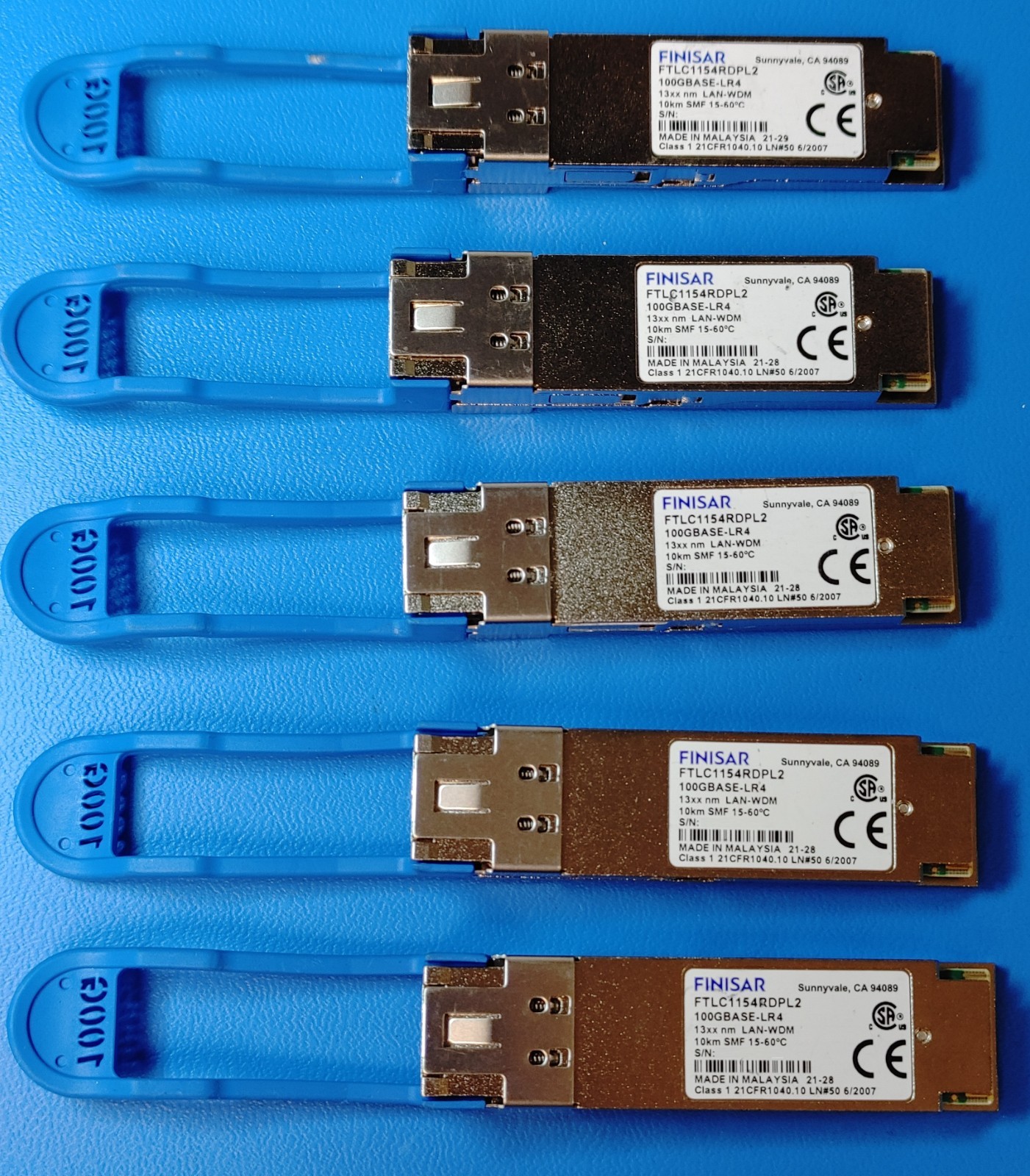 LOT of 5 Finisar FTLC1154RDPL2 100GBASE-LR4 10km LAN-WDM SMF QSFP28 Transceiver