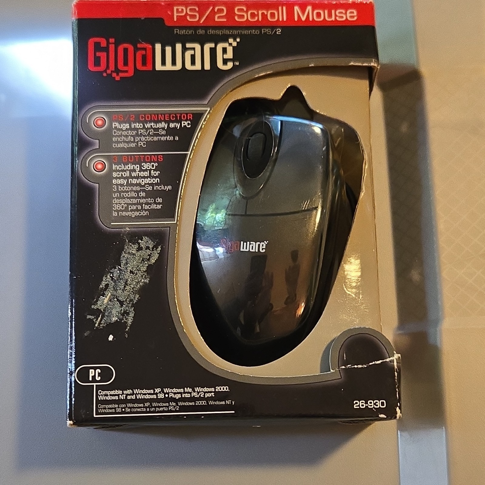 Gigaware PS/2 Scroll Mouse Wired Optical 3-Button 360° Wheel, Black 26-930
