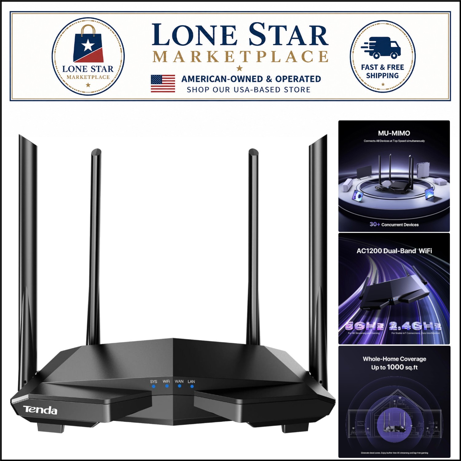 Reliable AC1200 Dual Band Wireless Router with Beamforming and Parental Controls