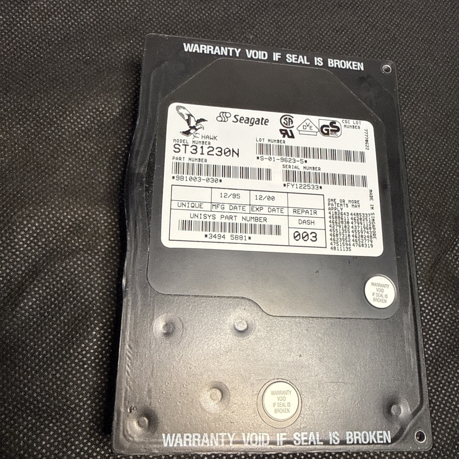 Seagate Hawk ST31230N 1.2GB SCSI Hard Drive 9B1003-030 NOS Vintage Untested