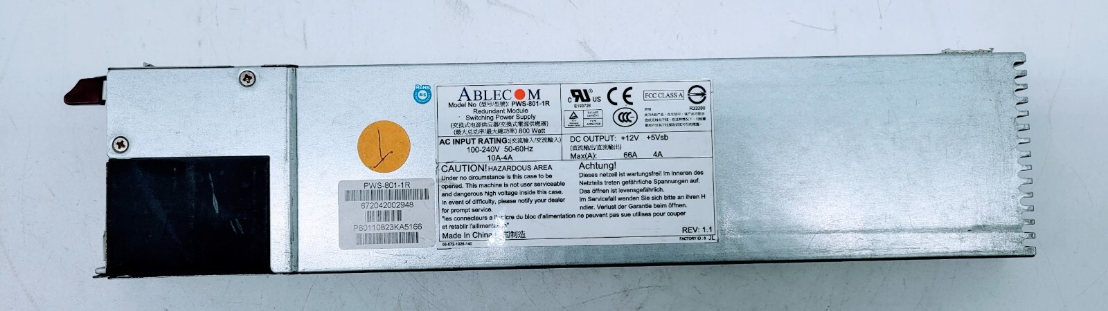 SuperMicro/Ablecom 800 Watt Switching Power Supply 100-240v PWS-801-1R