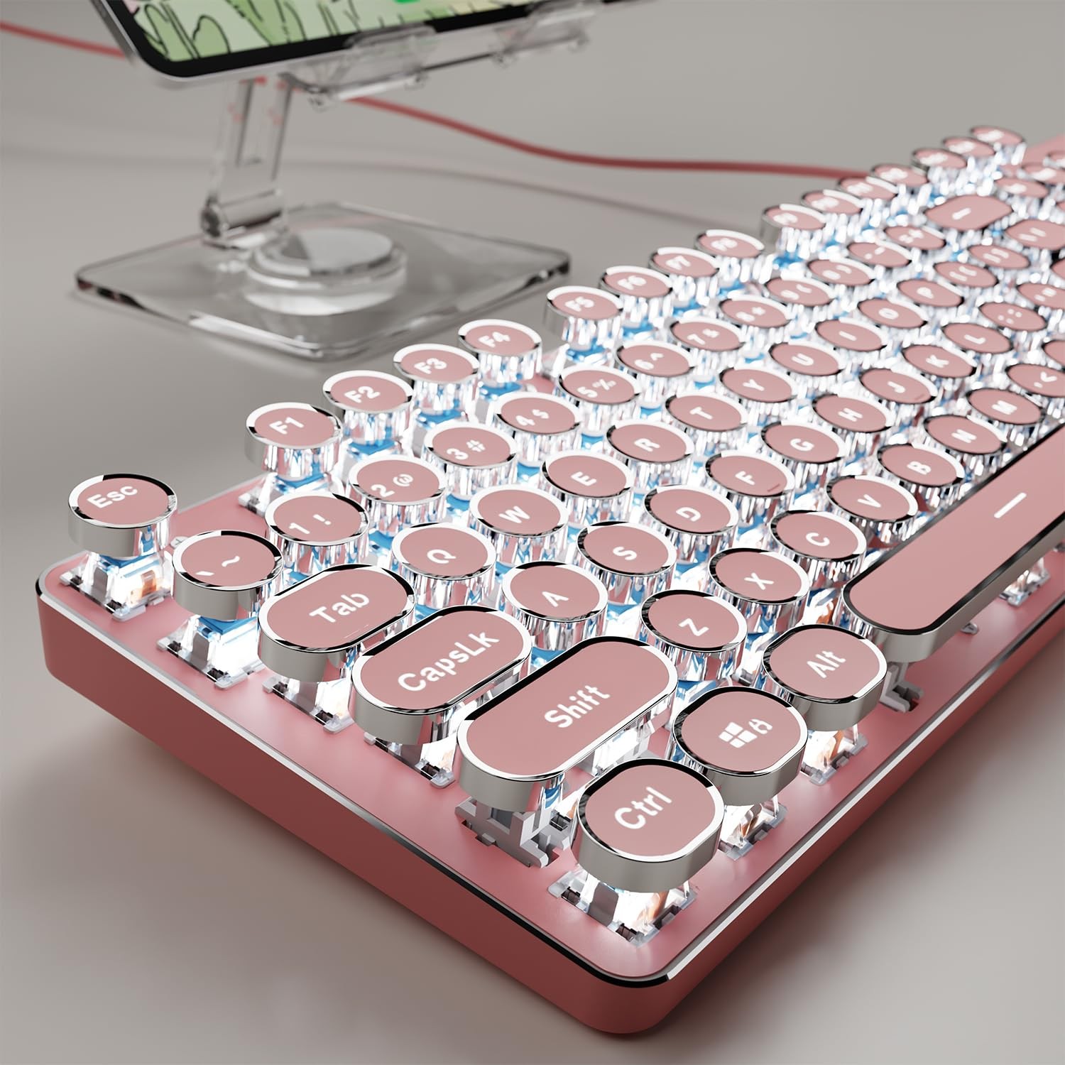 SEUNKWANG EWEADN TK100 Typewriter Keyboard Wired Mechanical Keyboard, Pink 