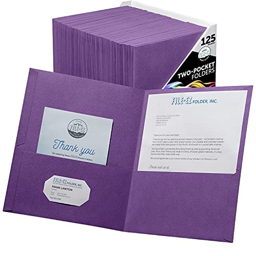  Two-Pocket Folders, 125-Pack, Textured Paper, Letter Size 125 Folders Purple