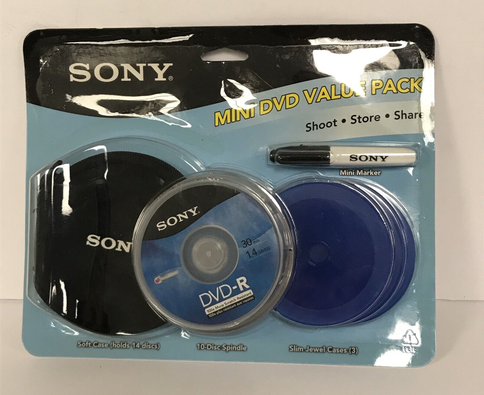 Sony Mini DVD-R Value Pack 10 Disc 1.4GB Soft Case, Rare NEW