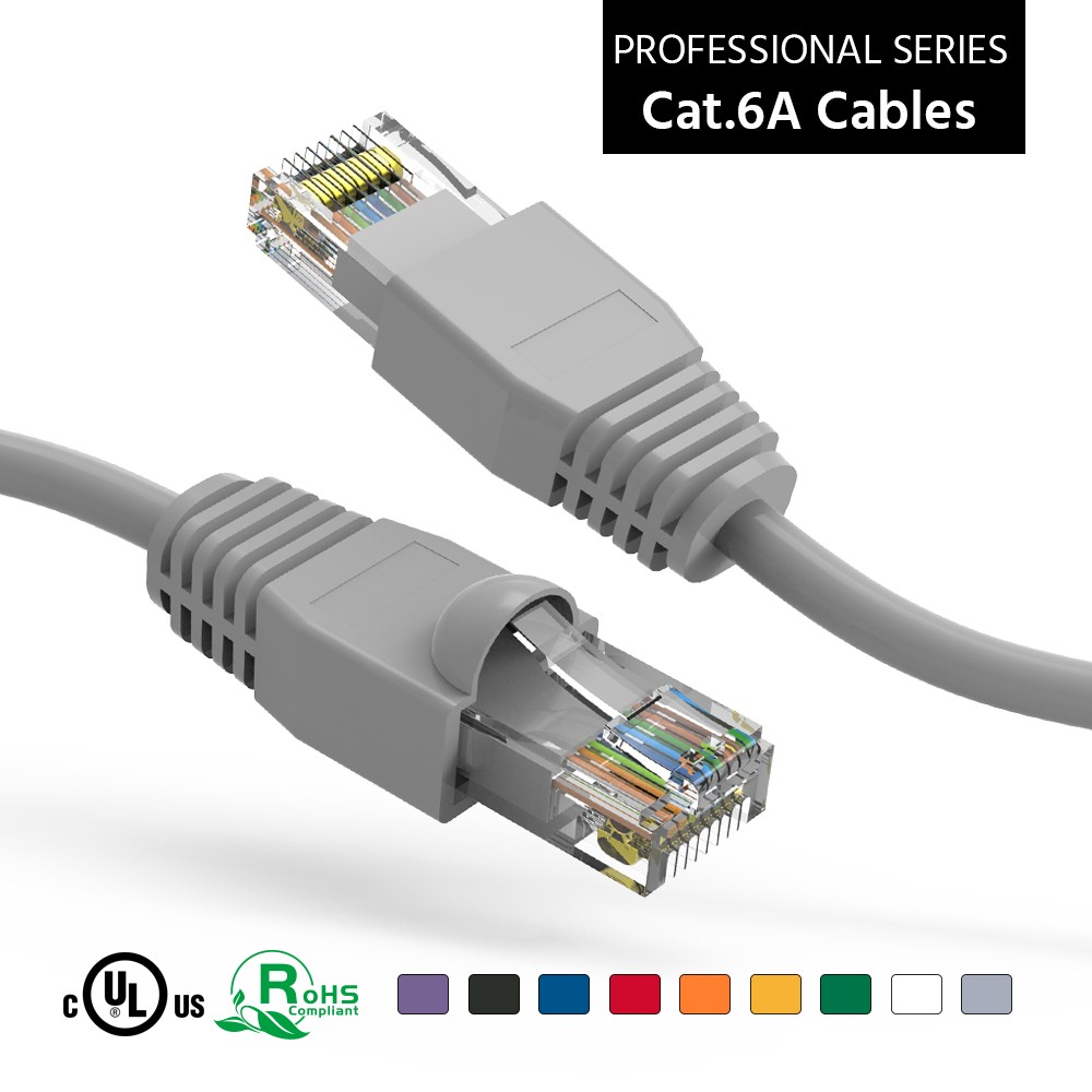10 Pack of 50Ft CAT6A UTP Ethernet Network Booted Cable 35-100 Feet Gray
