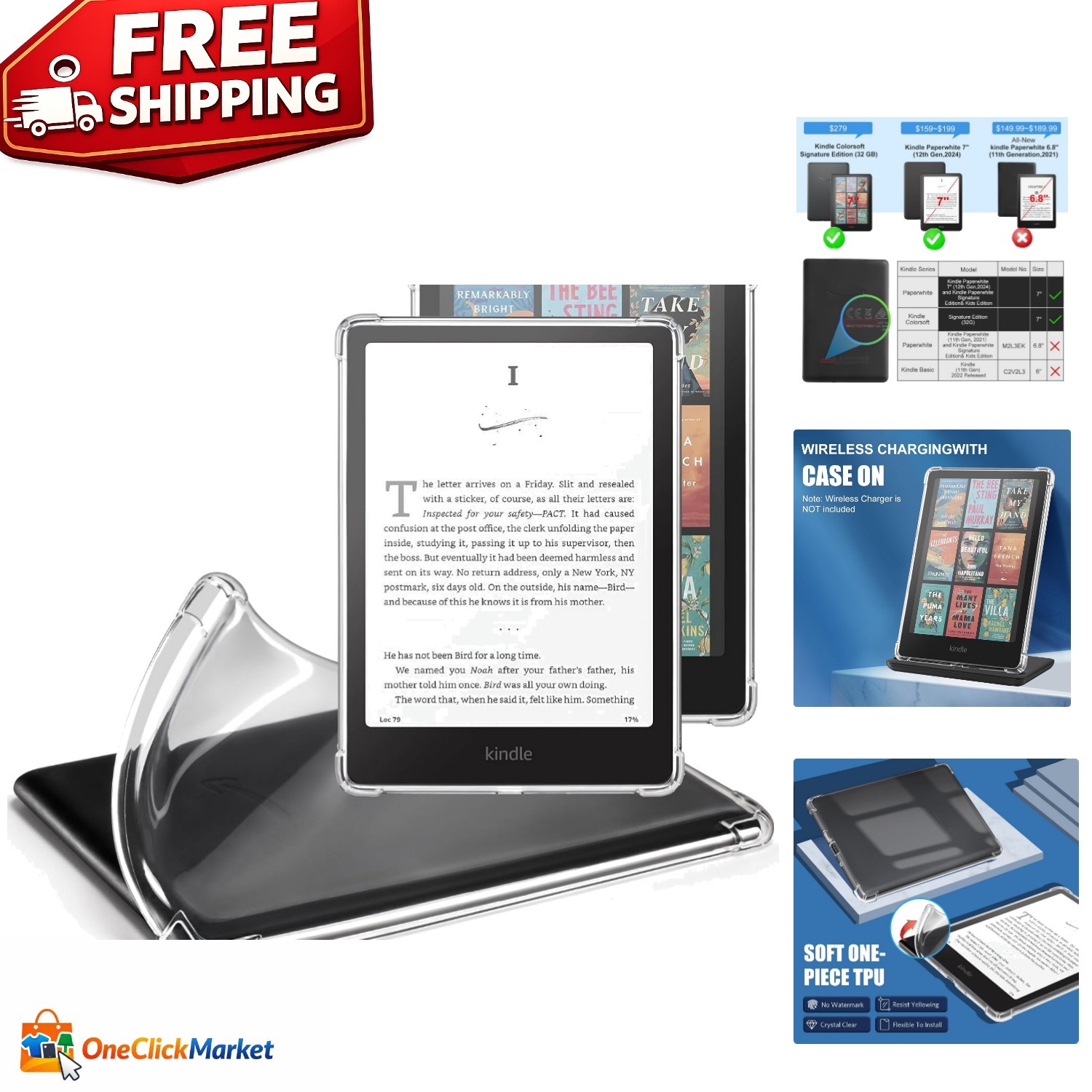 Ultra-Slim Transparent Case for 7" Kindle Paperwhite & Colorsoft - Perfect Fit