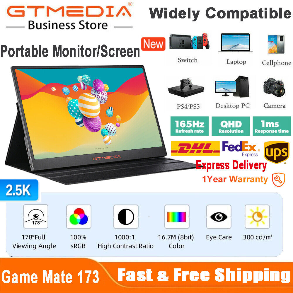 Portable Monitor 17.3'' 2.5K 165Hz Portable Laptop Screen Gaming Monitor for PS5