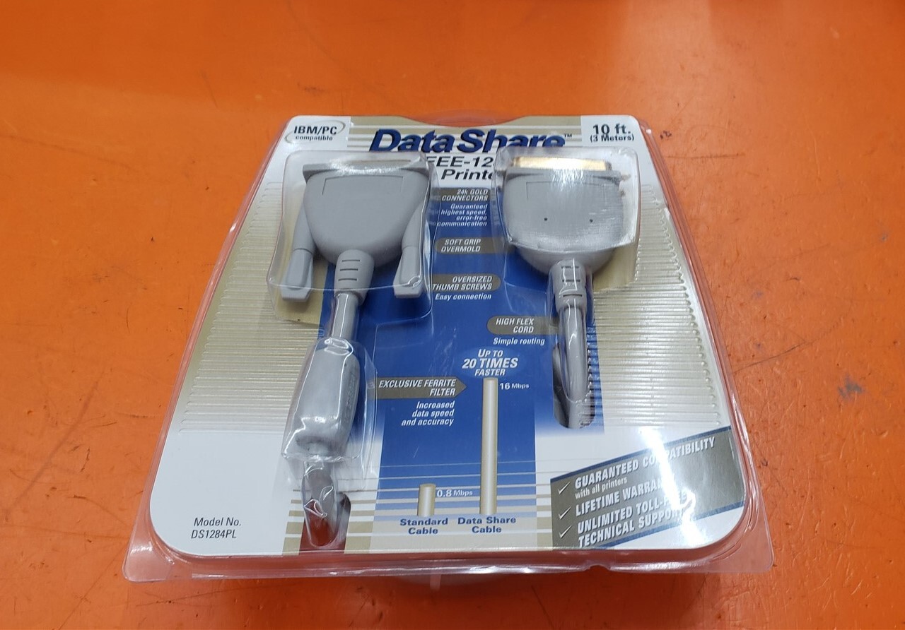 ⭐️⭐️⭐️⭐️⭐️ Genuine Data Share (DS1284PL) IEEE-1284 10ft Parallel Printer Cable 