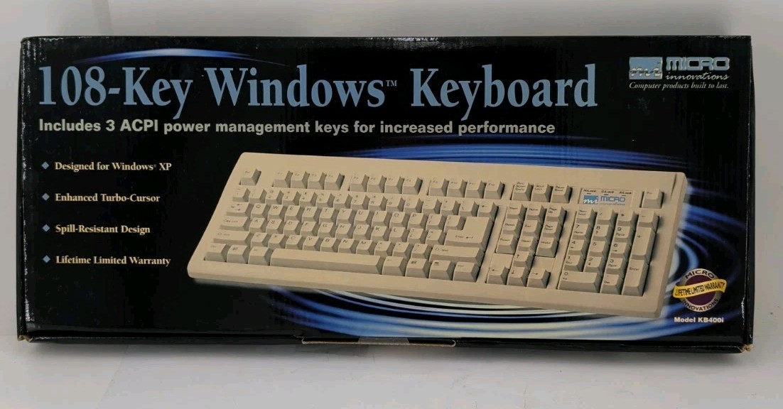 Micro Innovations 108-Key Windows Model KB400i Keyboard Sealed Box