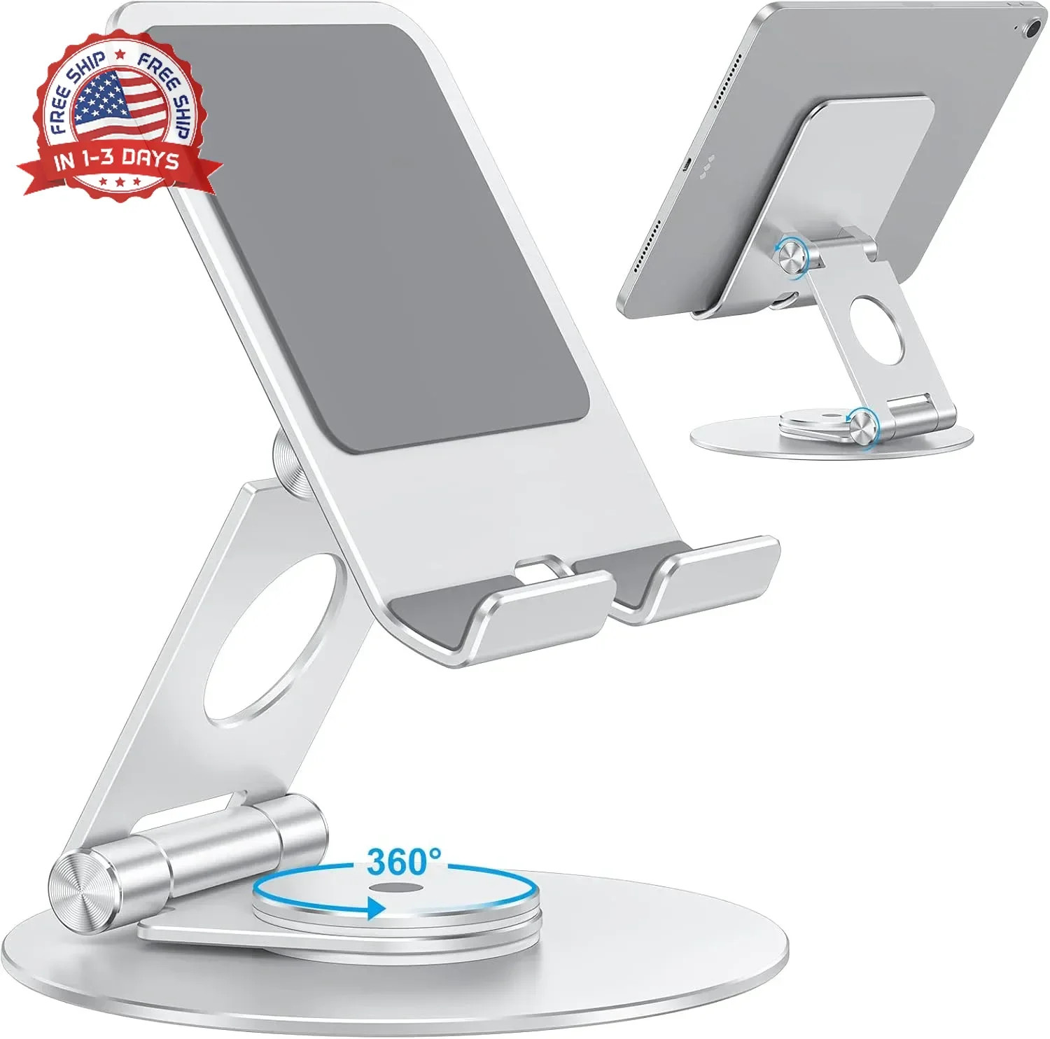 T6 Swivel Tablet Stand for iPad with 360 Rotating Base, Foldable Adjustab