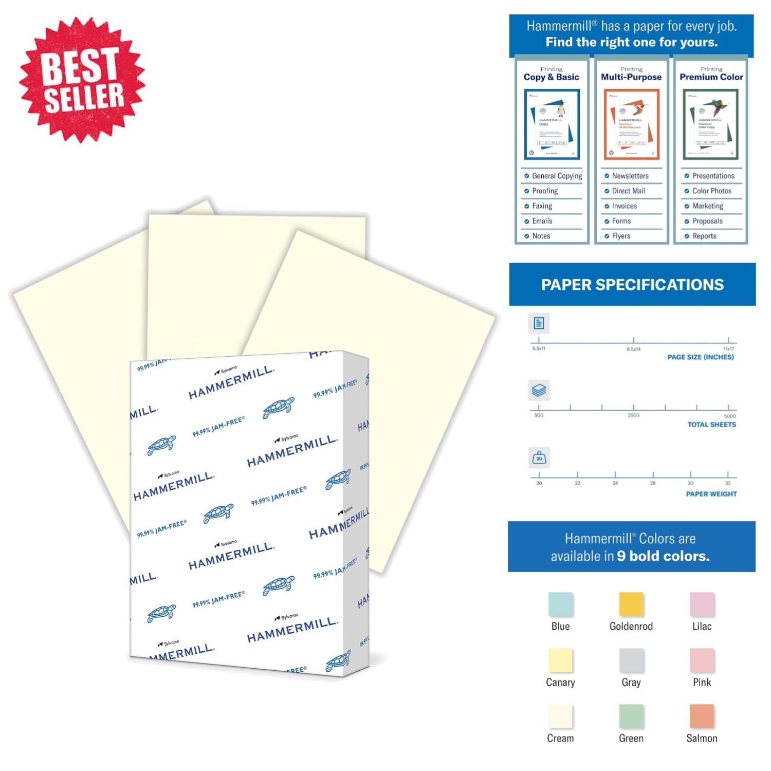 20 lb Cream Printer Paper 8.5 x 11 - 500 Sheets of Eco-Friendly Pastel
