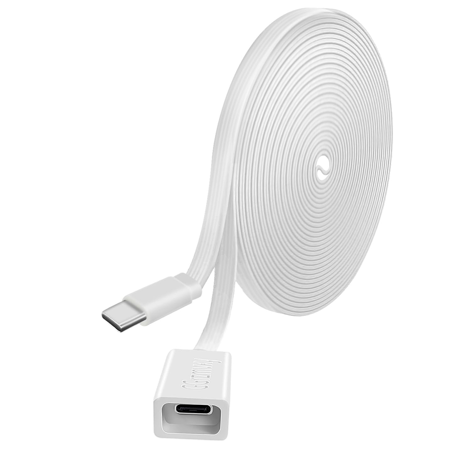 GGrzmvxy Long Flat Windproof USB C Extension Cable, Type C Male 20 FT, White