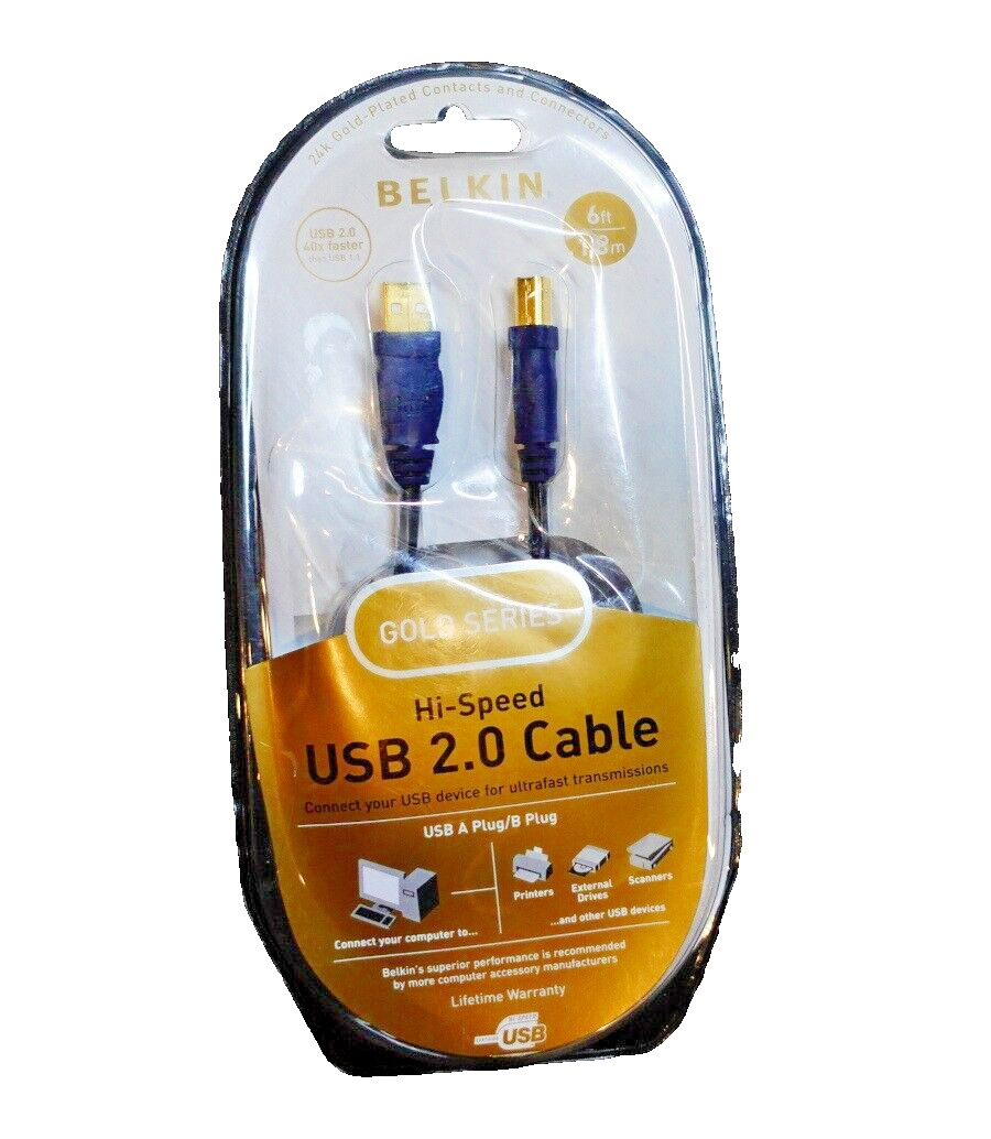 Belkin USB 2.0 Cable - 24K Gold-Plated Contacts and Connectors - F3U33v06-GLD
