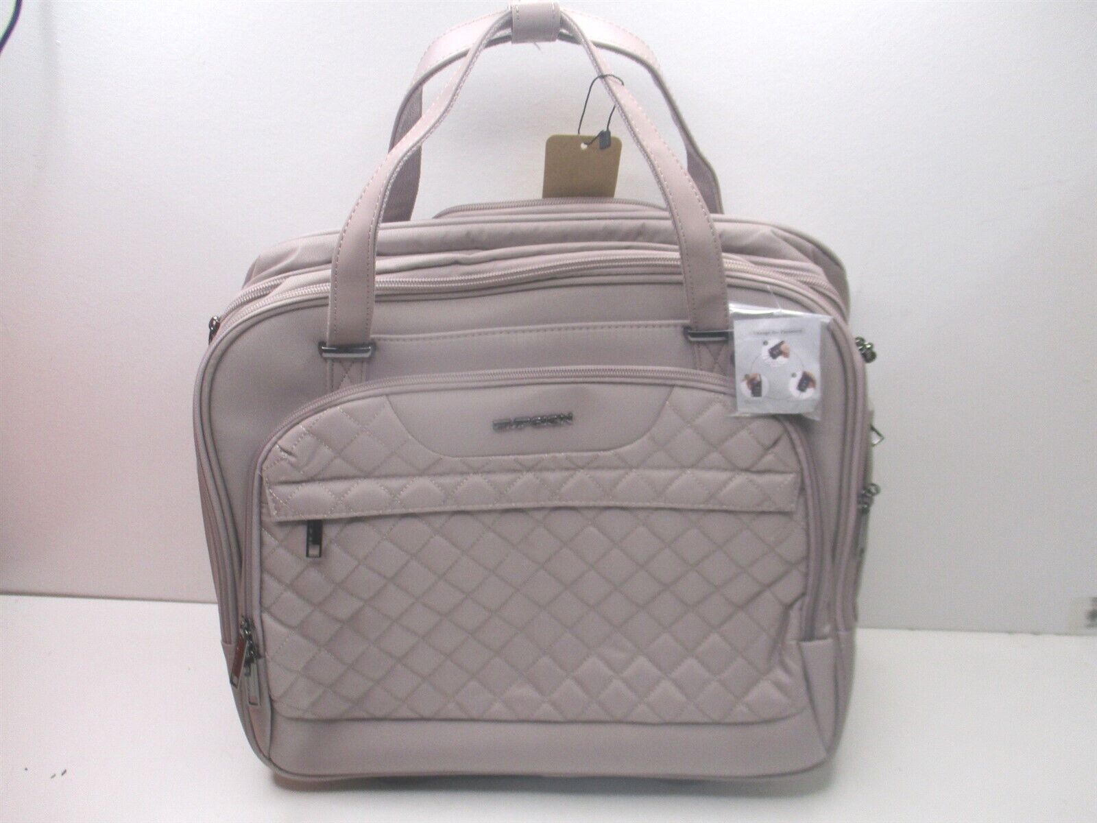 Empsign Grey Pink Rolling Laptop Bag with Wheels - Fits Up to 15.6 Inch Laptop 