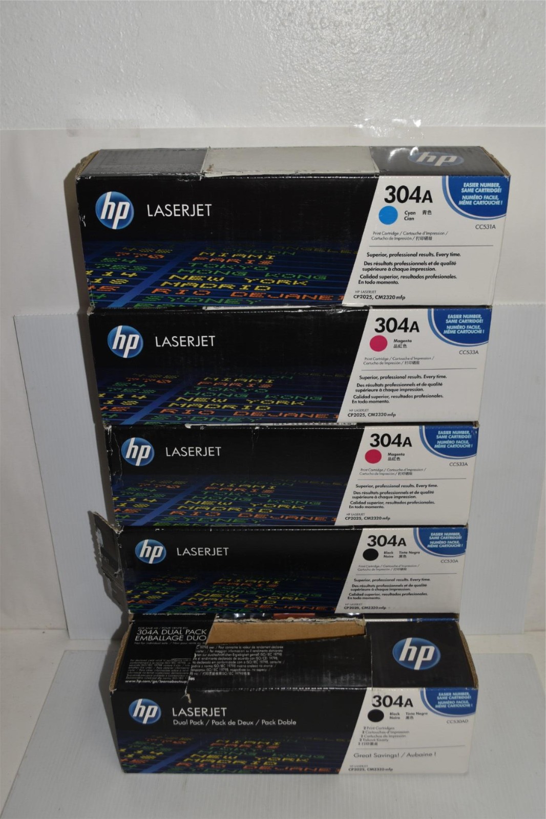 HP Genuine 304A CE530A  CE531A CE533A CC530AD Toner Print Cartridge Set  (#3604)