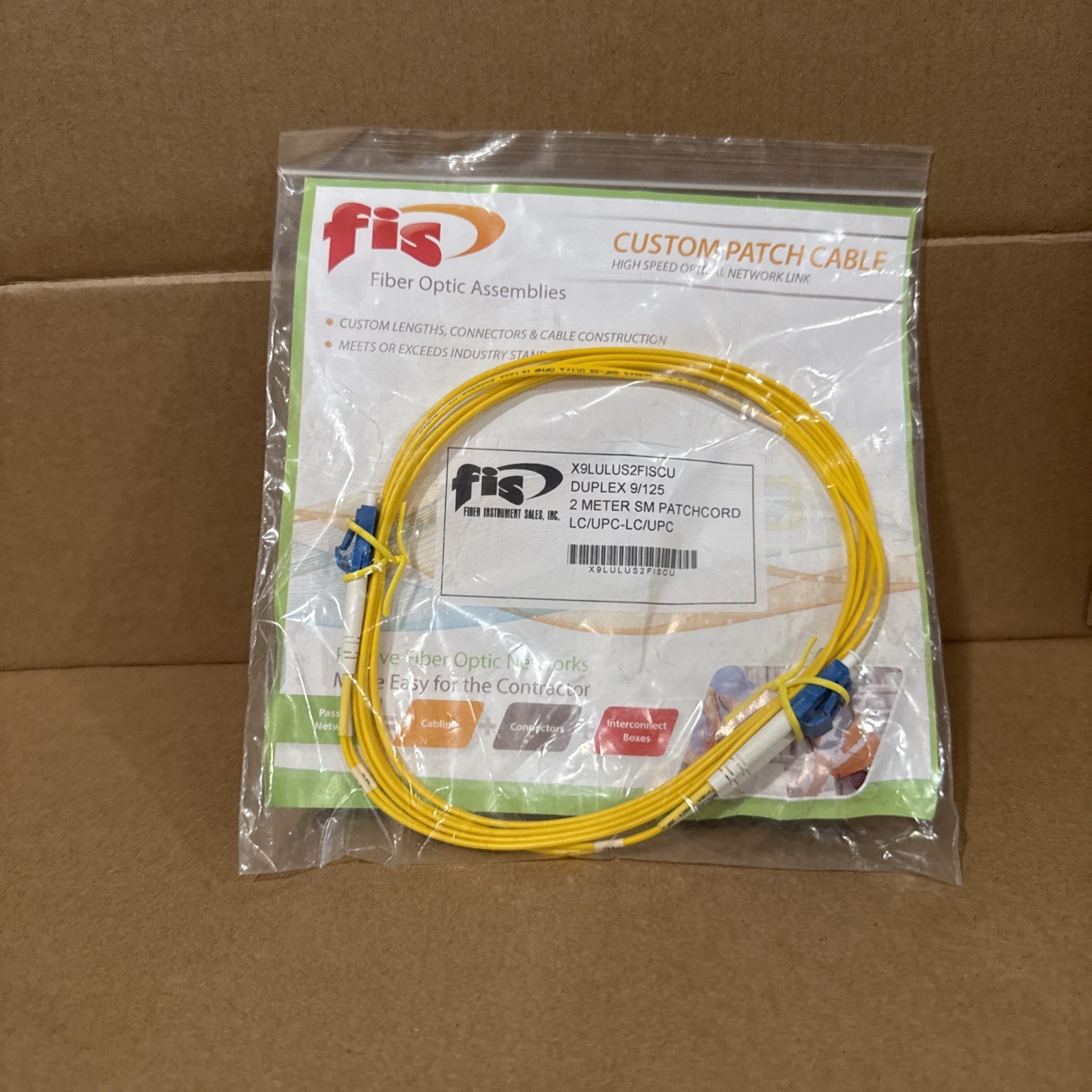 FIS X9LULUS2FISCU Fiber Patch Cable, LC/UPC-LC/UPC, 2 meters, 1.6mm, Dimplex, SM