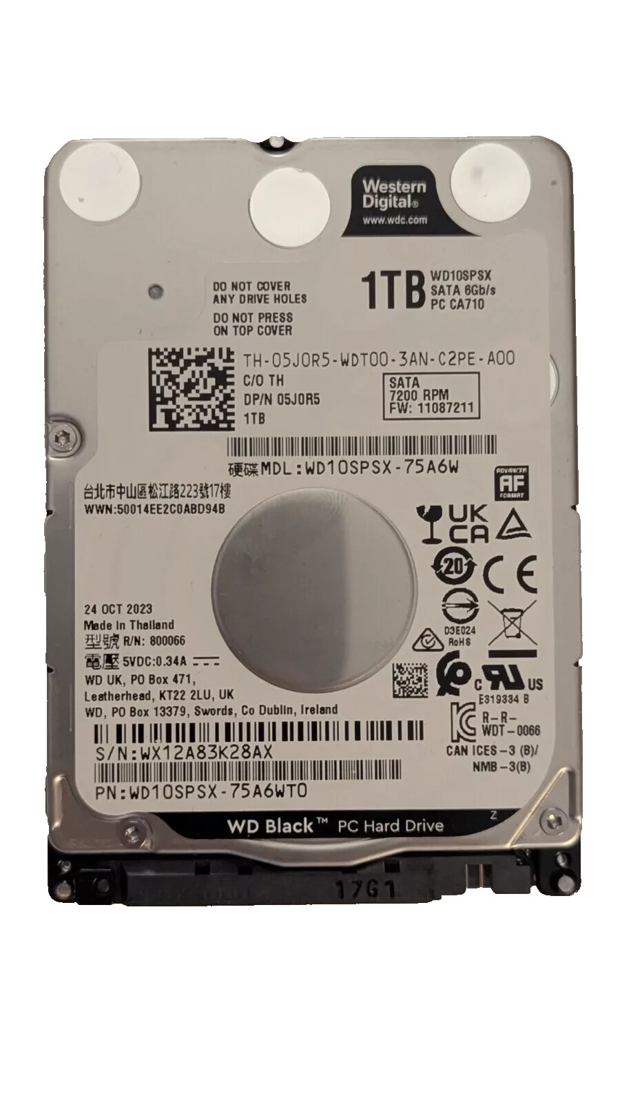 1TB 2.5" HDD Western Digital WD Black 7.2k RPM Hard Disk Drives wd10spsx