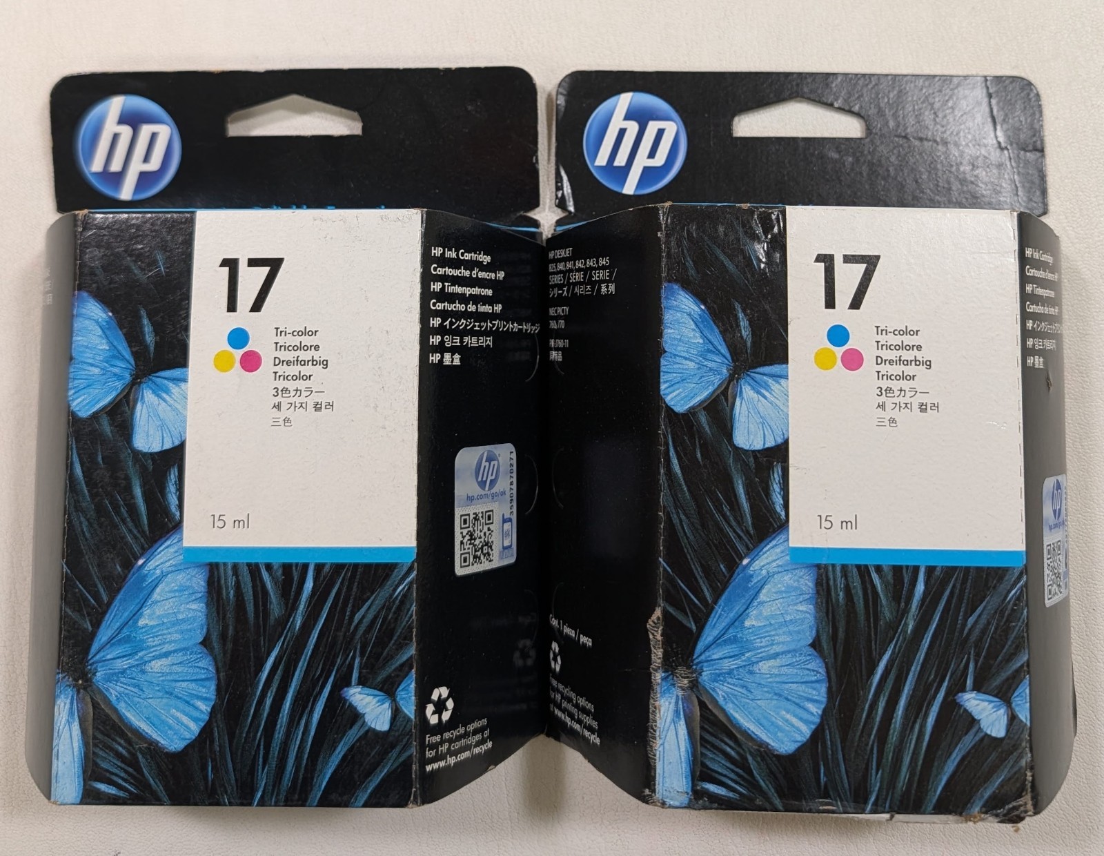 Lot Of 2 Genuine HP 17 Multi-Colot Ink Cartridges C6625A - Exp. 3/10 & 7/07