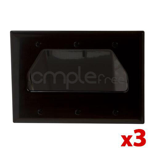 3pcs Datacomm 3 Gang Recessed Low Voltage Cable Plate, Black