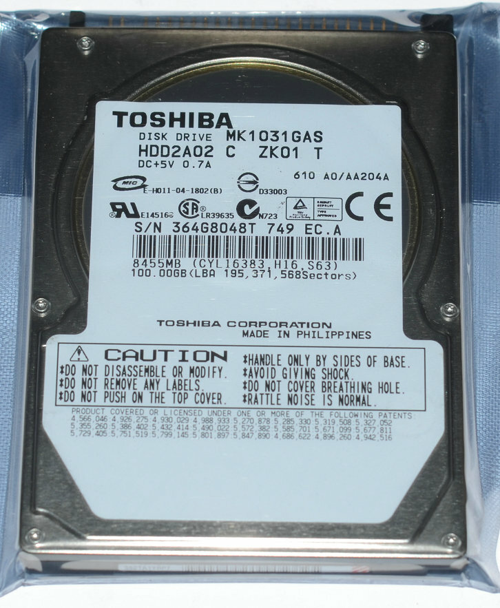 Toshiba MK1031GAS 100GB Internal 4200RPM 2.5" HDD2A02 HDD IDE