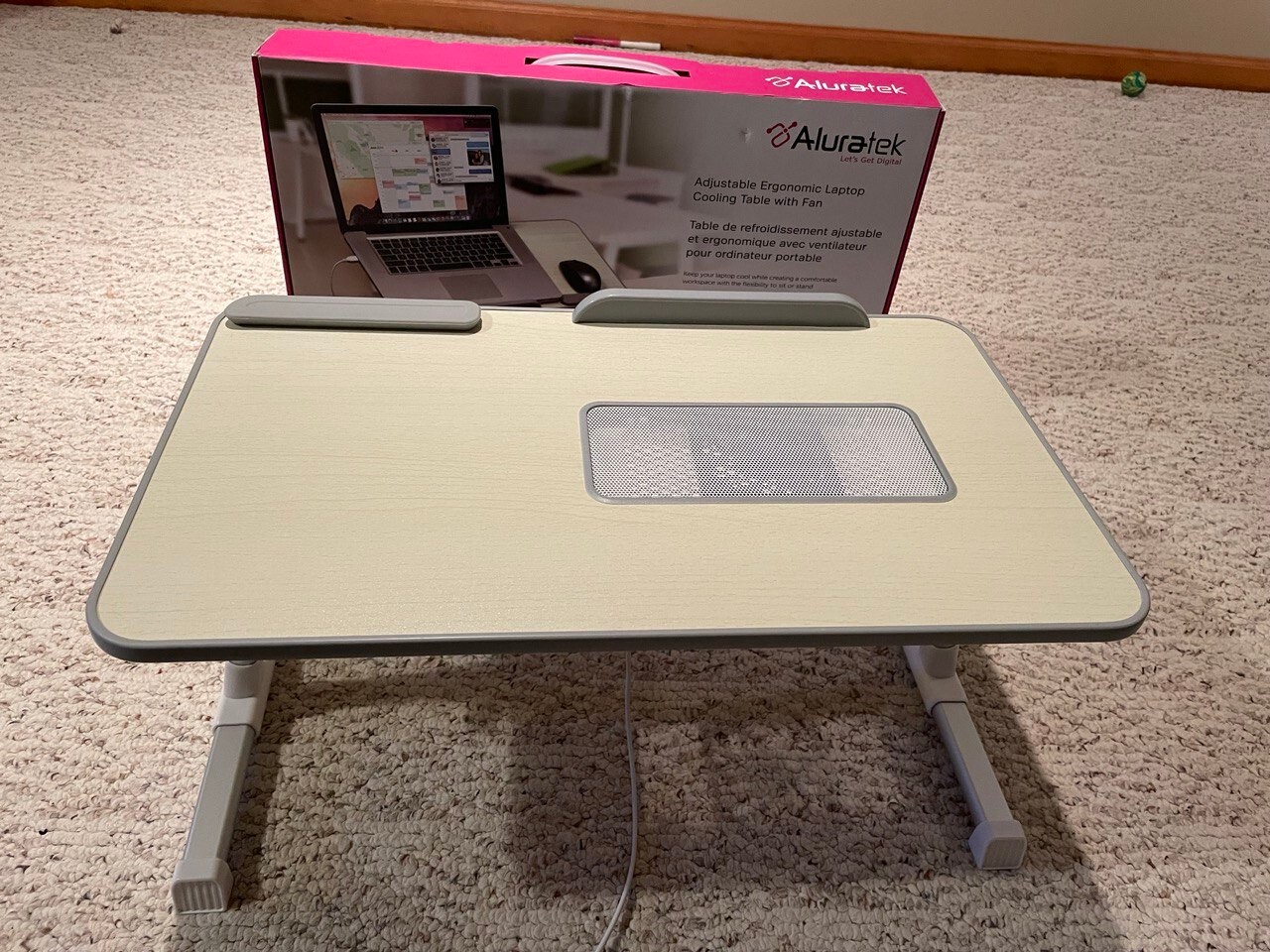 Aluratek ACT01F Adjustable Ergonomic Laptop Cooling Table Cooling Fan desk tray