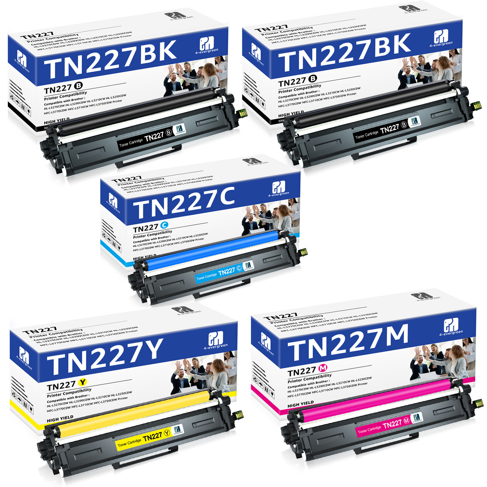 5Pc TN227 TN223 Toner Cartridge replacement for Brother HL-L3230CDN HL-L3230CDW 