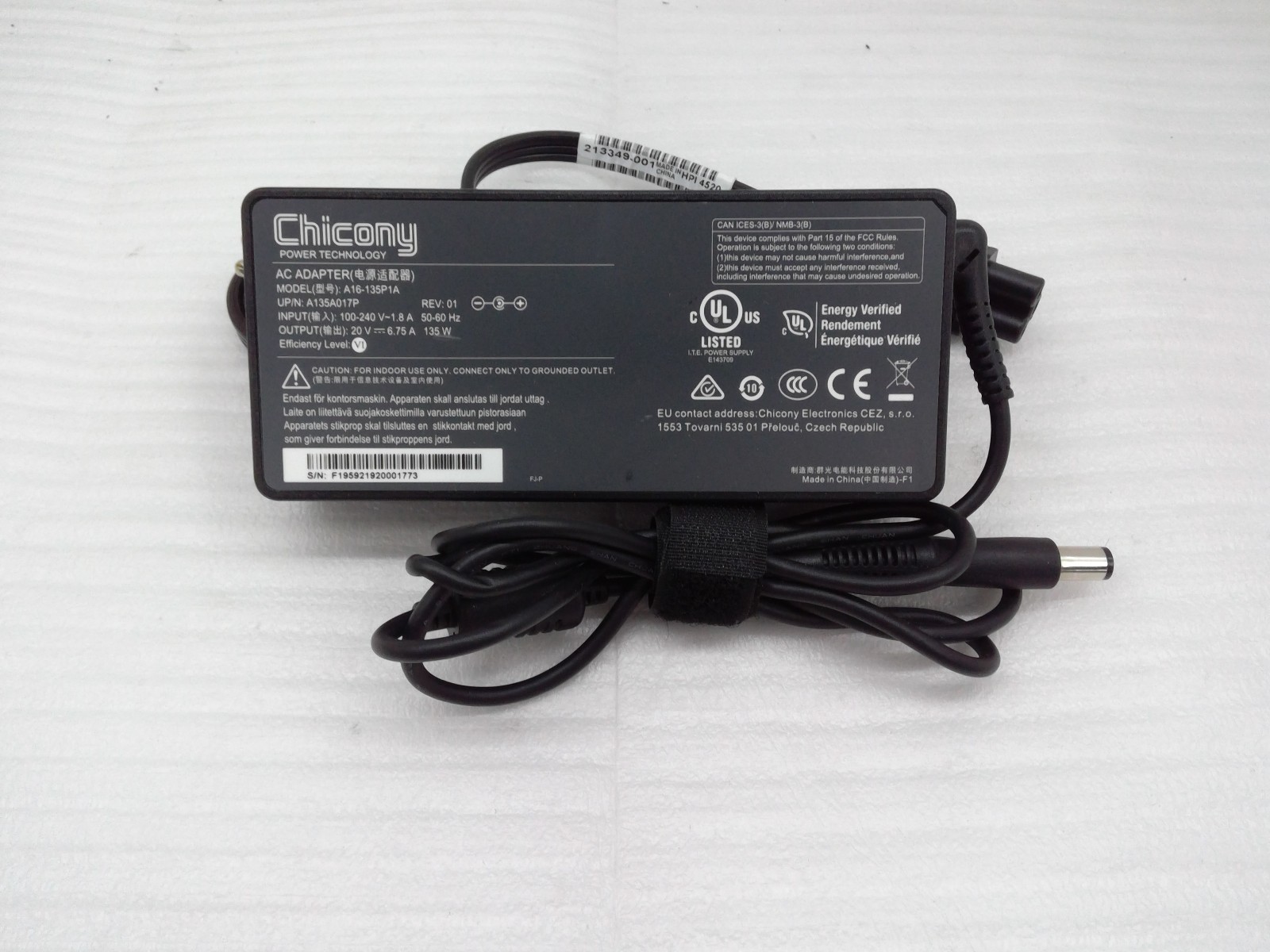Genuine  Chicony A16-135P1A  AC Adapter 135W  20V 6.75A  w/Cord 7.5mm