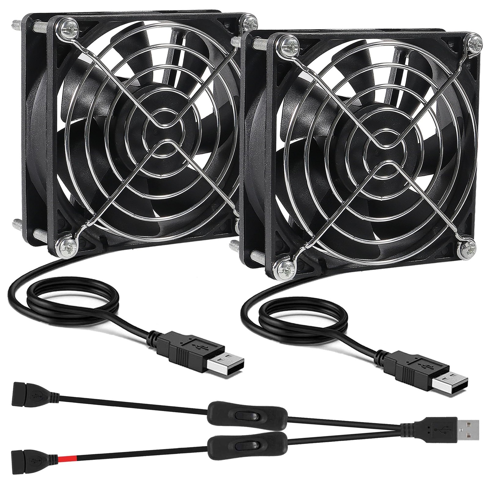 2pcs Quiet 80mm USB Fan 5V 8025 80x25mm Portable Cooling with...