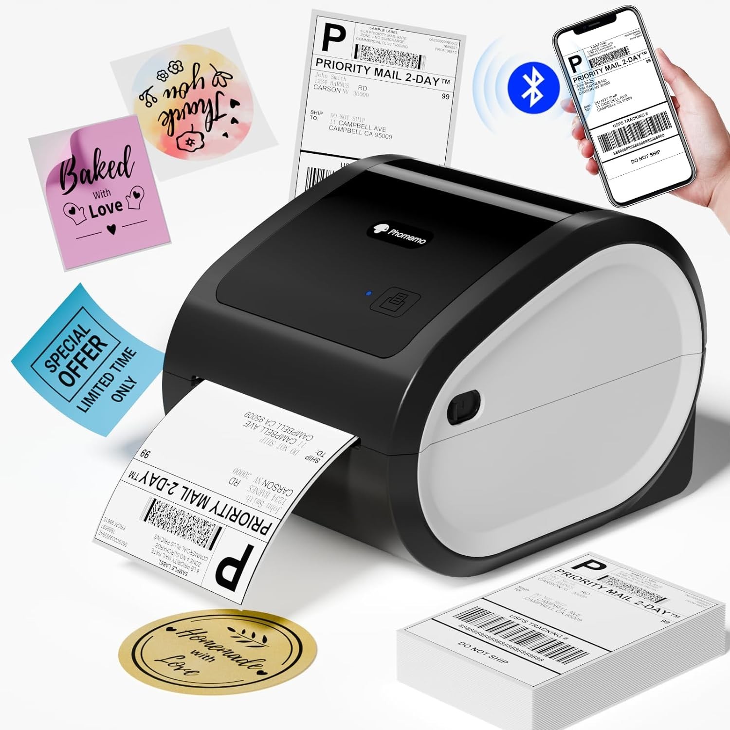 Phomemo D520BT Bluetooth Thermal Shipping Label Printer Wireless for Packages
